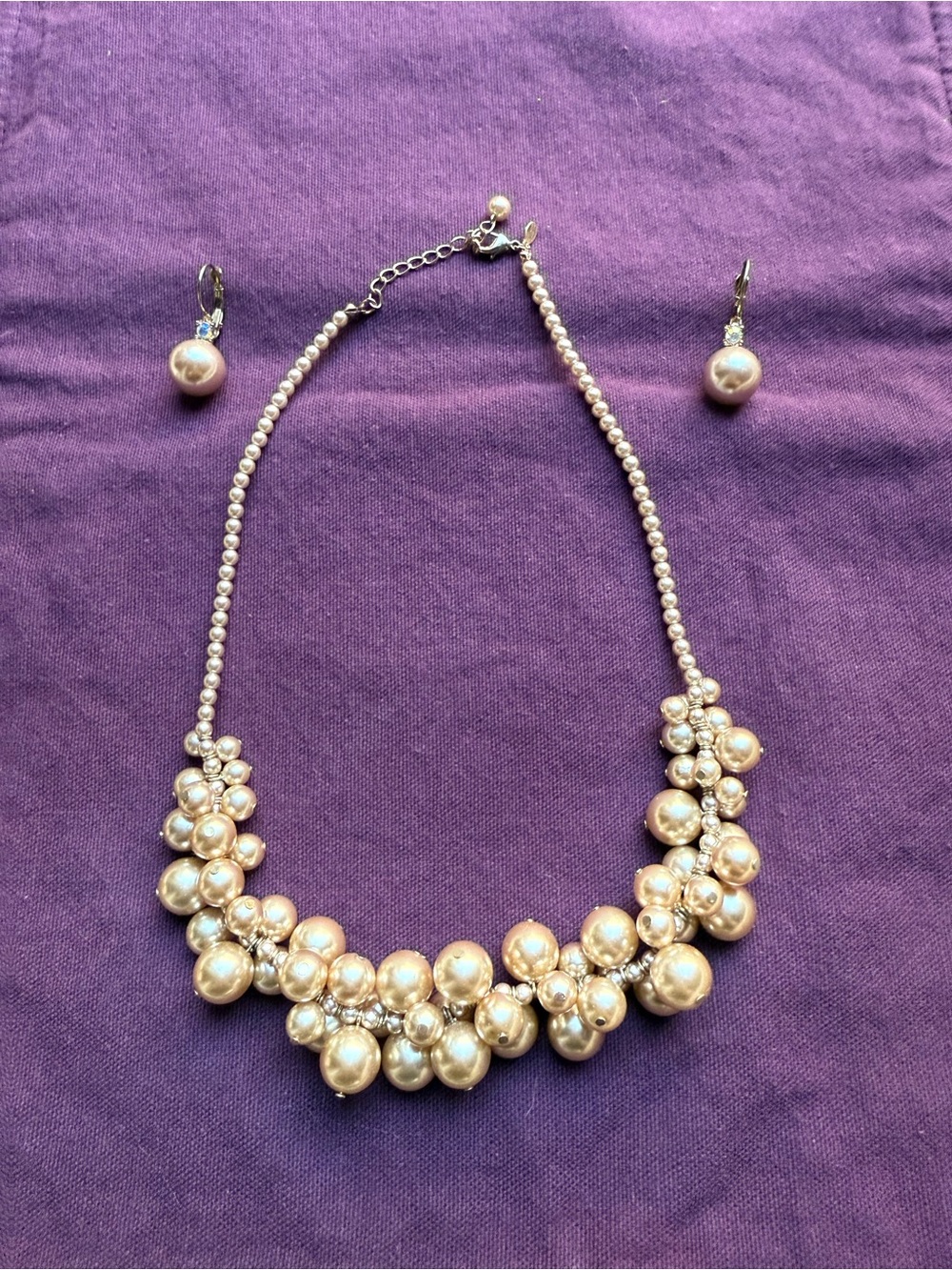 Pearl Cluster Statement Necklace and Earrings Set - Champagne Pearls